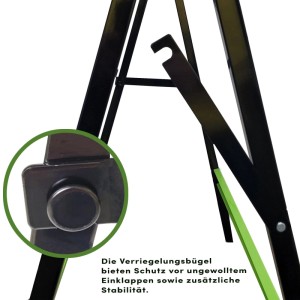 Detailaufnahme: TRUTZHOLM Klappbock mit Verriegelungsbügel für Stabilität und sicheren Stand.