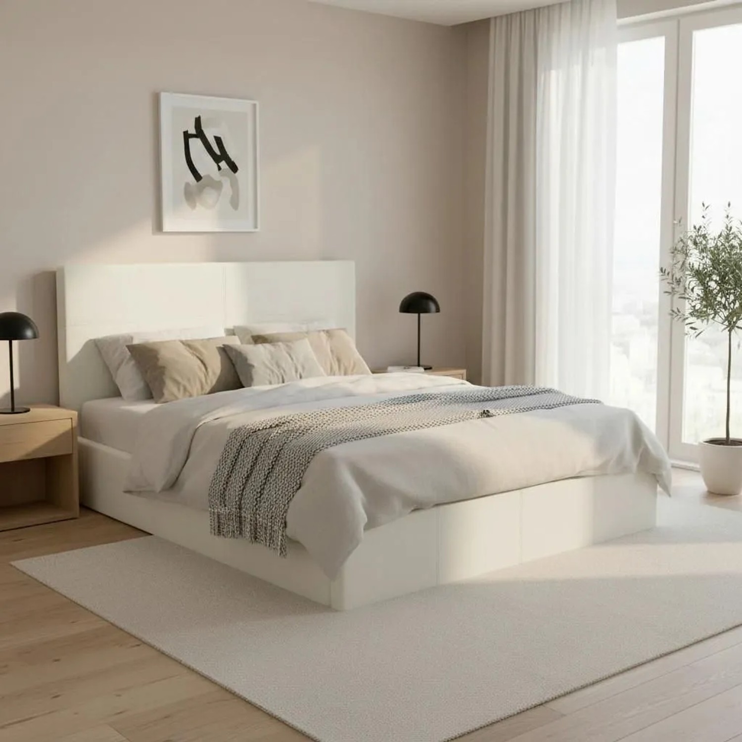 Bessagi Home Polsterbett Yara Elfenbein ca. 180x200 cm Stauraum