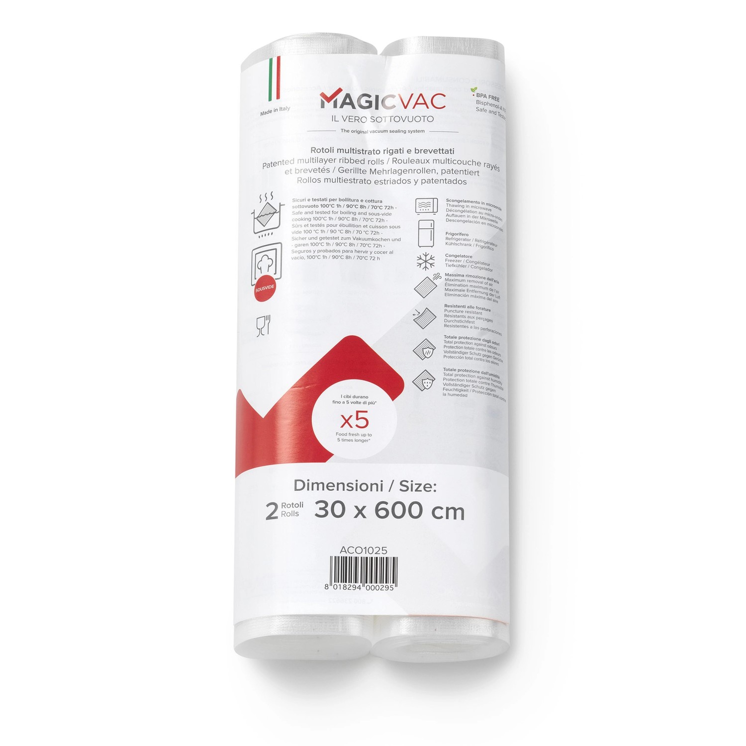 Magic Vac Vakuumierfolienrollen ACO1025 mit Label 30 cm x 600 cm 2 Stück