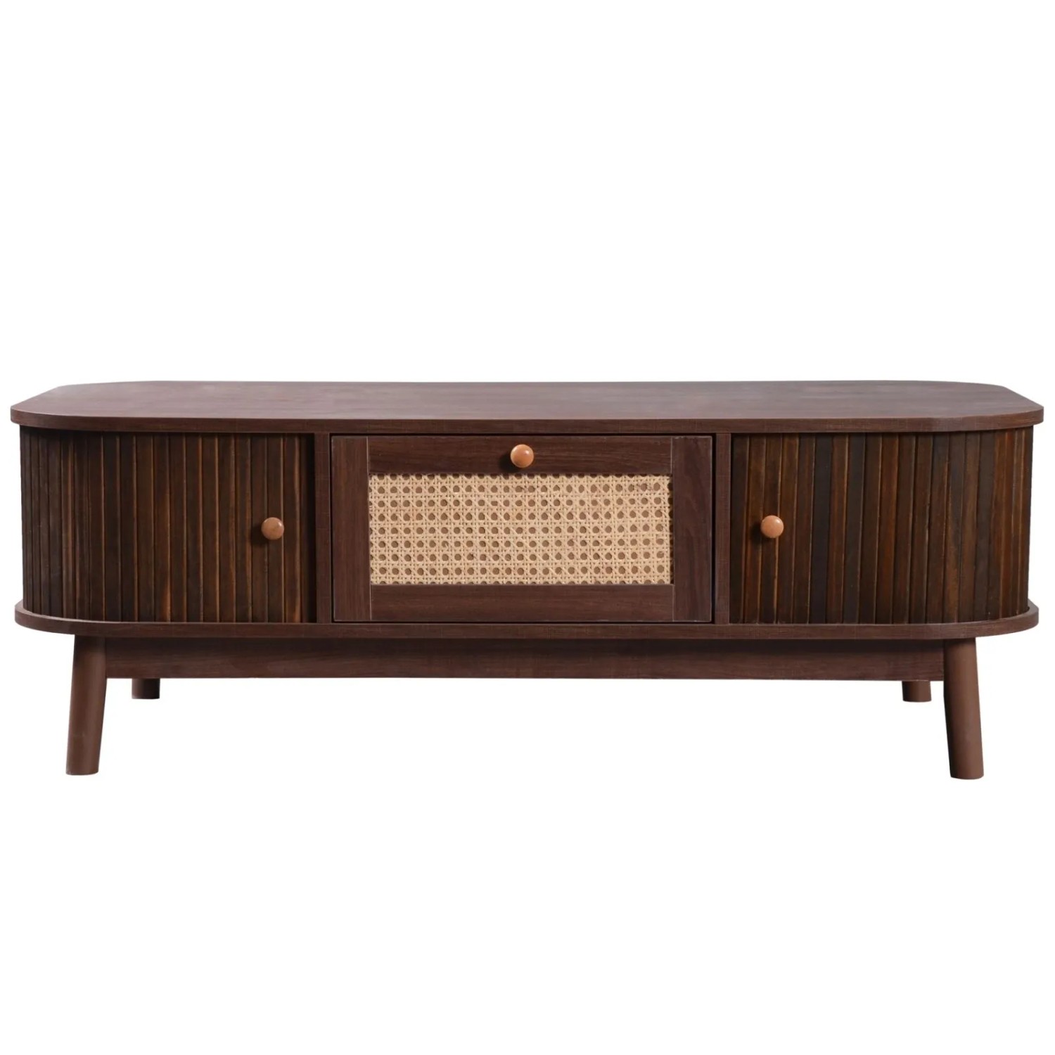 PXloue Couchtisch Wohnzimmertisch 110 x 55 cm Braun mit Holzoptik Rattan Schubladen