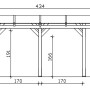 Technische Zeichnung der weißen Skan Holz Terrassenüberdachung Siena, Maße 434 x 250 cm.