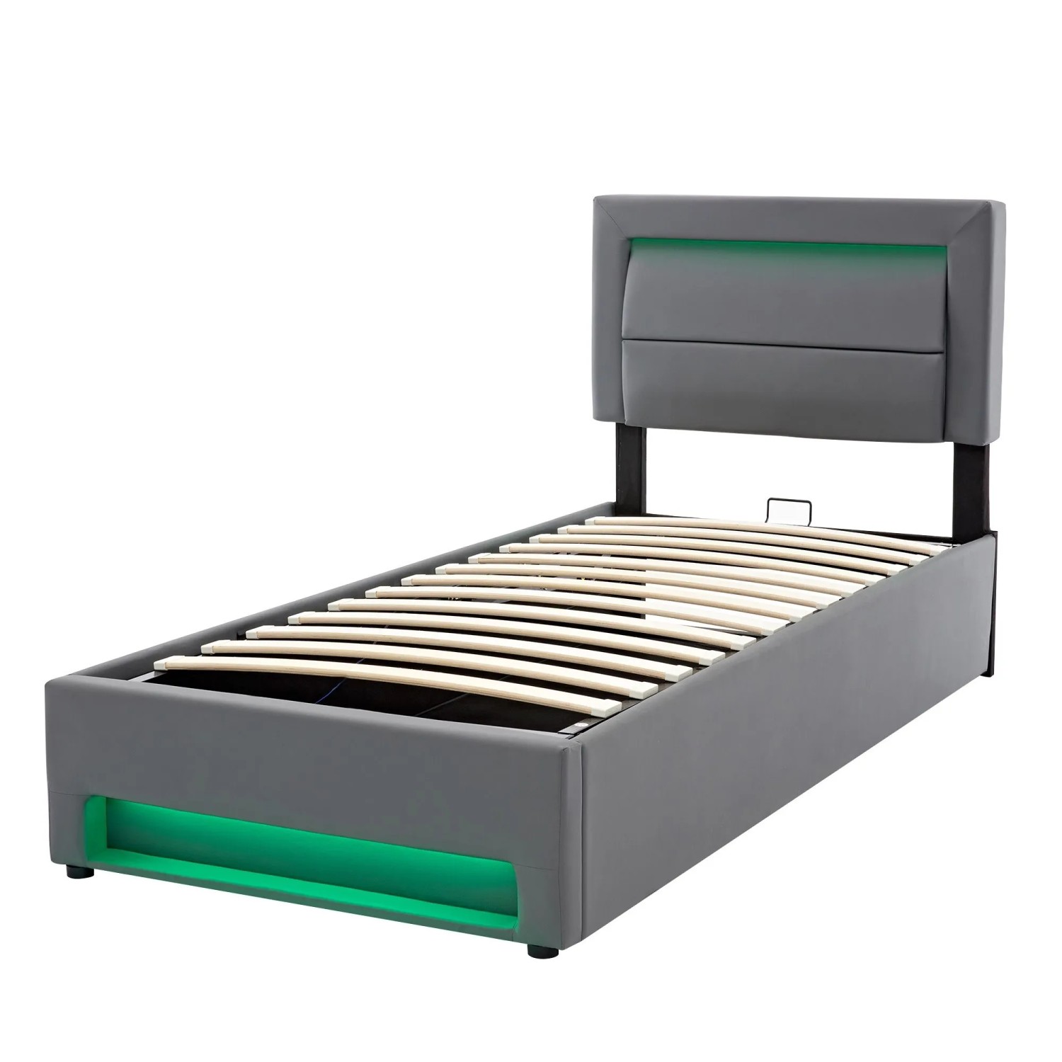 okwish Polsterbett 90x190cm mit USB LED Stauraum Schlafzimmer Grau ohne Matratze