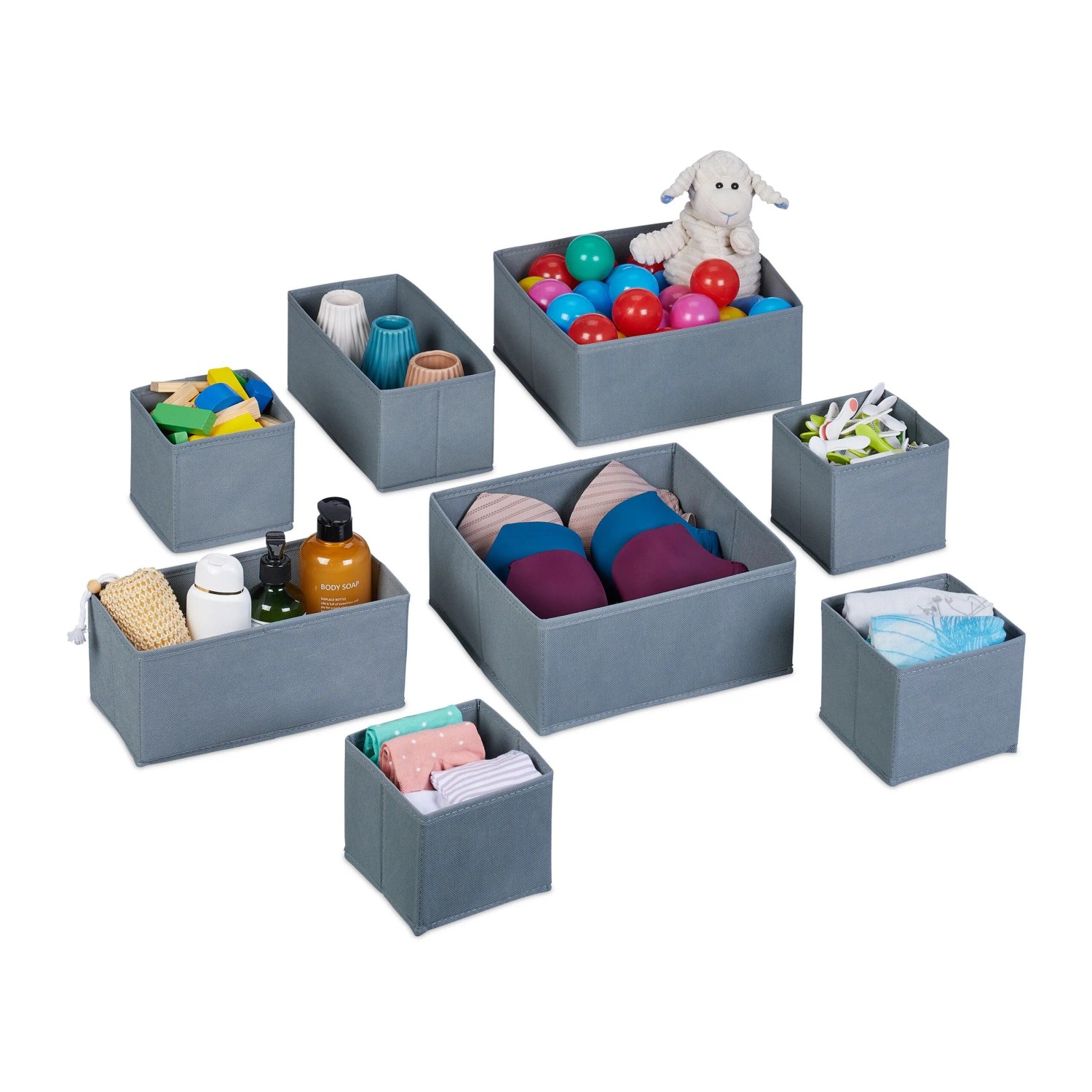 Relaxdays Schubladen Organizer 8-tlg. Set Kunststoff Grau Faltbar 13 cm x 28,5 cm x 28,5 cm