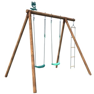 Soulet Holzschaukel Arthur mit 2 grünen Schaukelsitzen und Leiter. Kinderschaukel aus Holz.