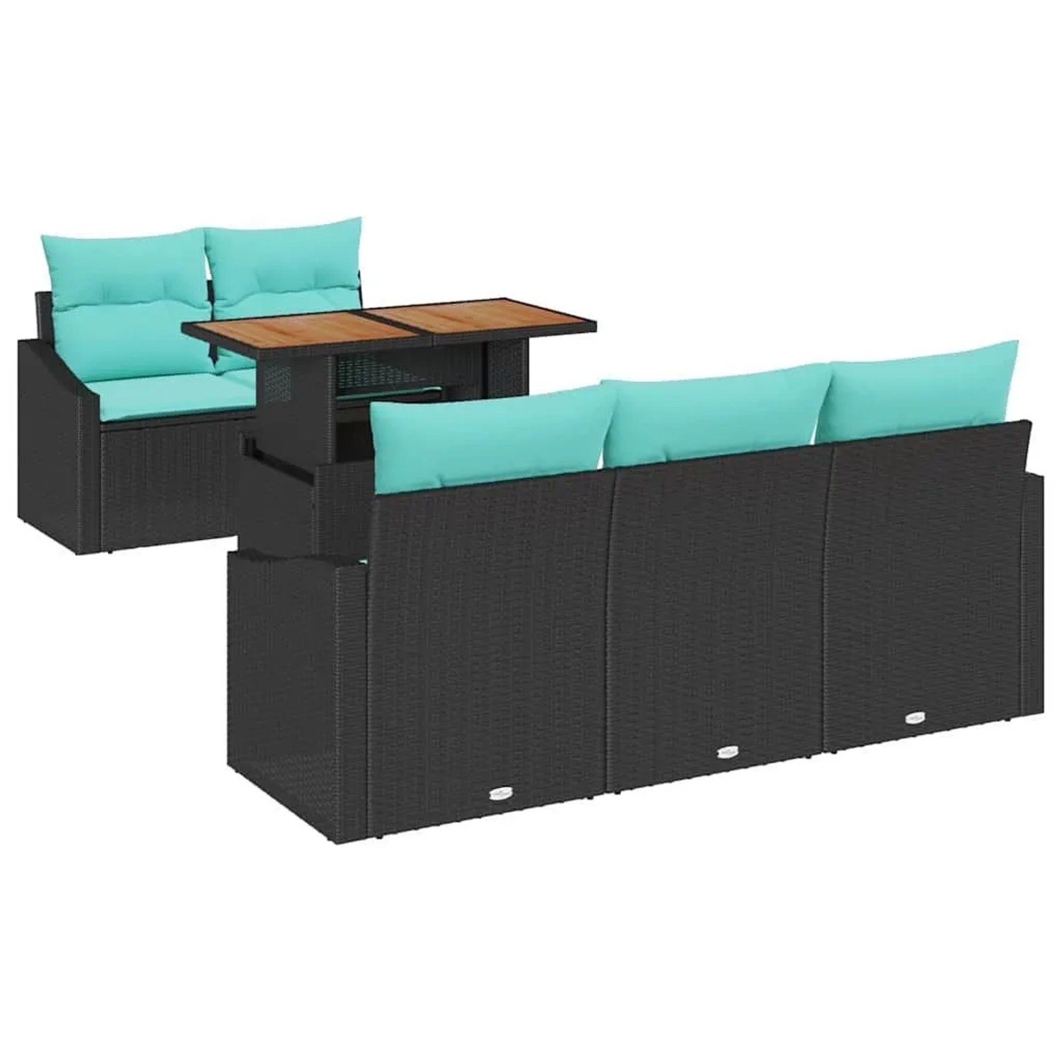 vidaXL Garten Essgruppe mit Kissen 6-Tlg Schwarz und Teal 3349780
