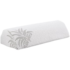 Bestgoodies Nackenstützkissen Halbrolle aus Memory Schaum, weiß mit Aloe Vera Print.