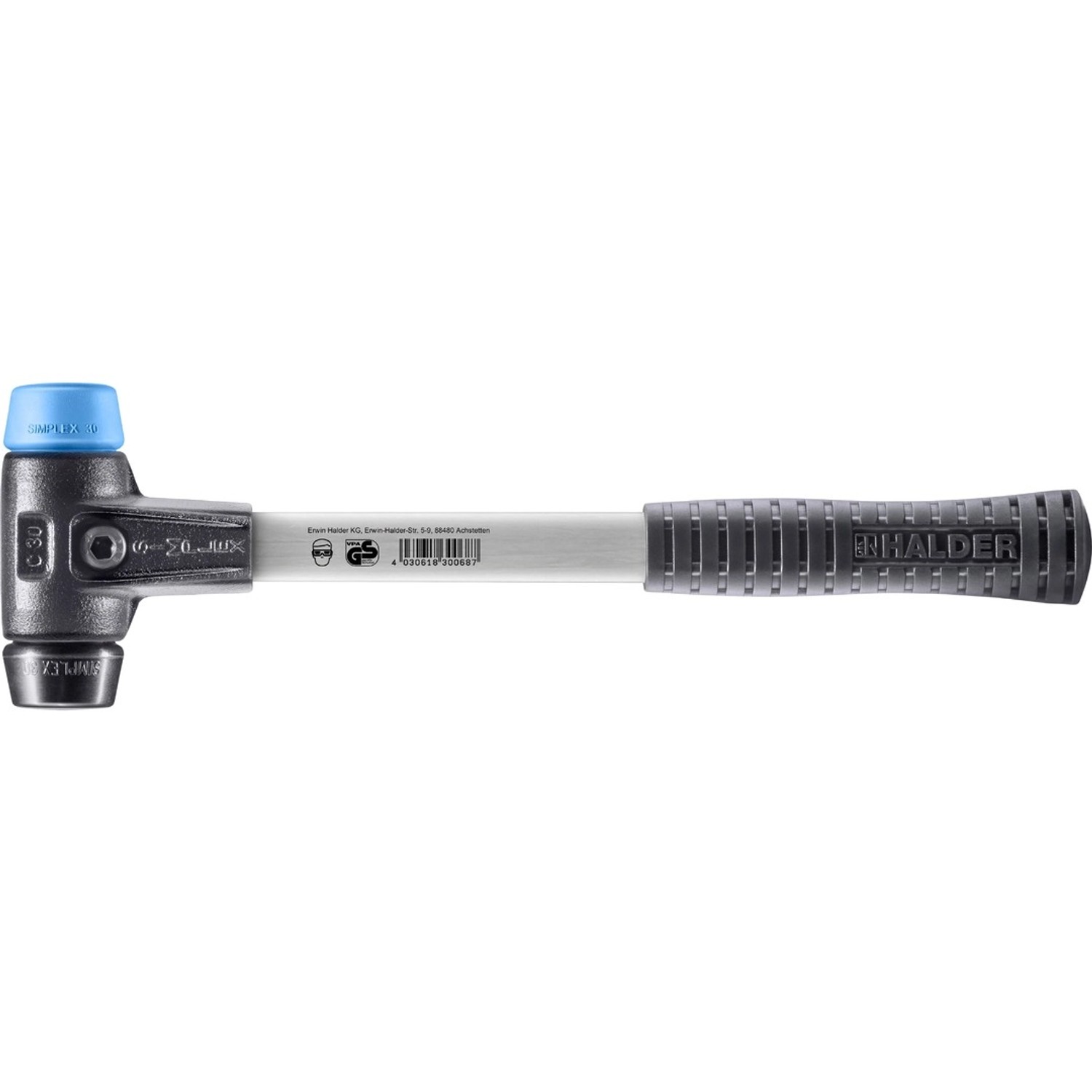 Halder Simplex Schonhammer Ø 30 mm TPE-soft Blau   Gummi Schwarz mit Verstä günstig online kaufen