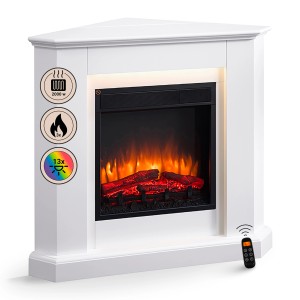 Weißer BALDERIA Elektrokamin Standkamin mit 3D-Flammeneffekt und Heizung.