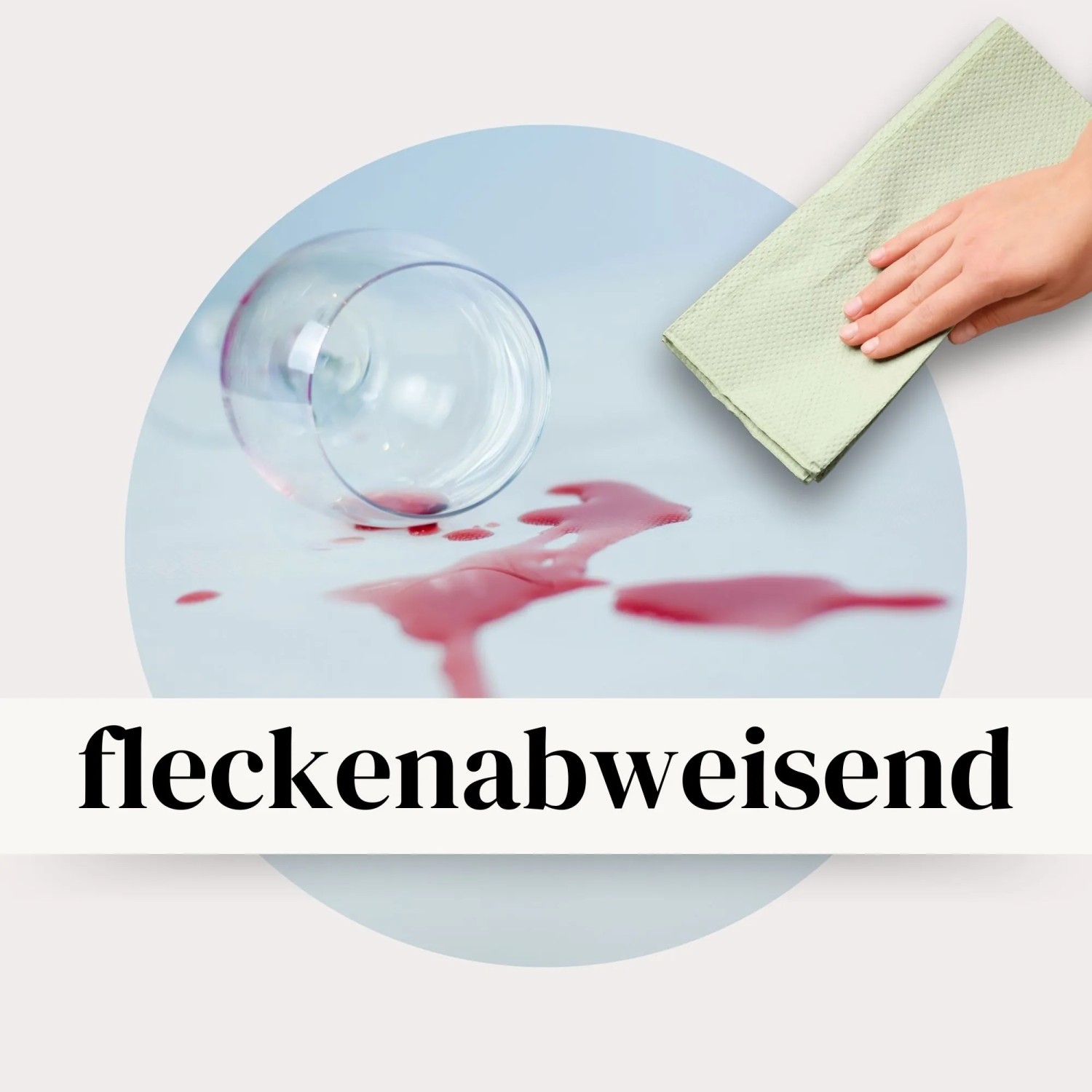 Abwaschbare Sensalux Vlies-Tischdecke mit Karo-Muster, Fleckentest mit umgekipptem Glas.