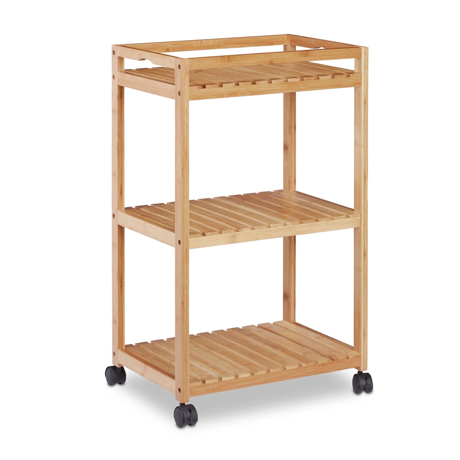 Relaxdays Servierwagen Bambus Natur mit 3 Etagen Feststellbar 77 cm x 47 cm x 32,5 cm 4,3 kg