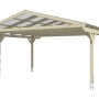 Skan Holz Doppelcarport Westerwald mit Satteldach und geraden Kopfbändern, Holz Natur.