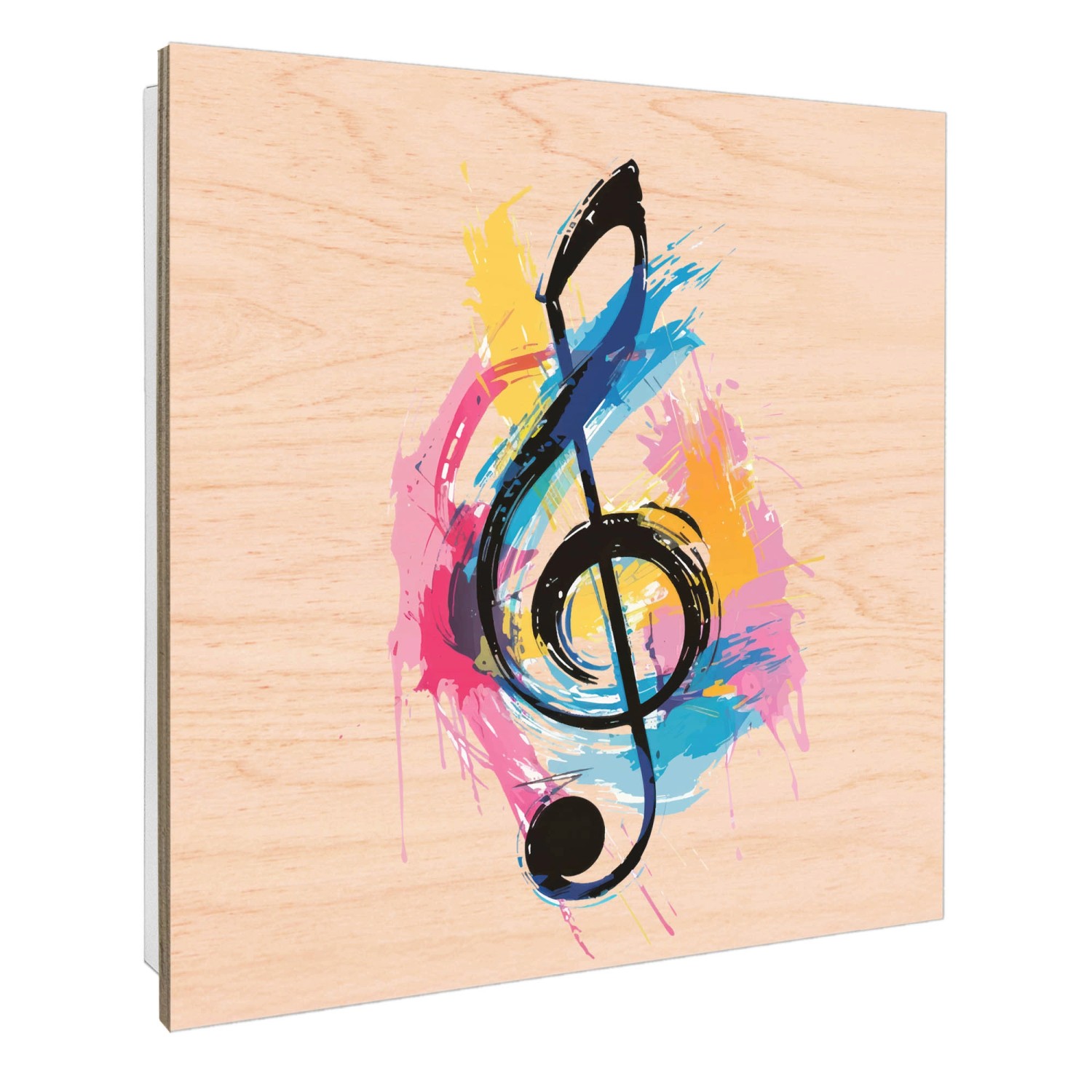 Weißer Banjado Schlüsselkasten mit bunter Notenpalette auf Holzfront, 50 Haken zur Schlüsselaufbewahrung.