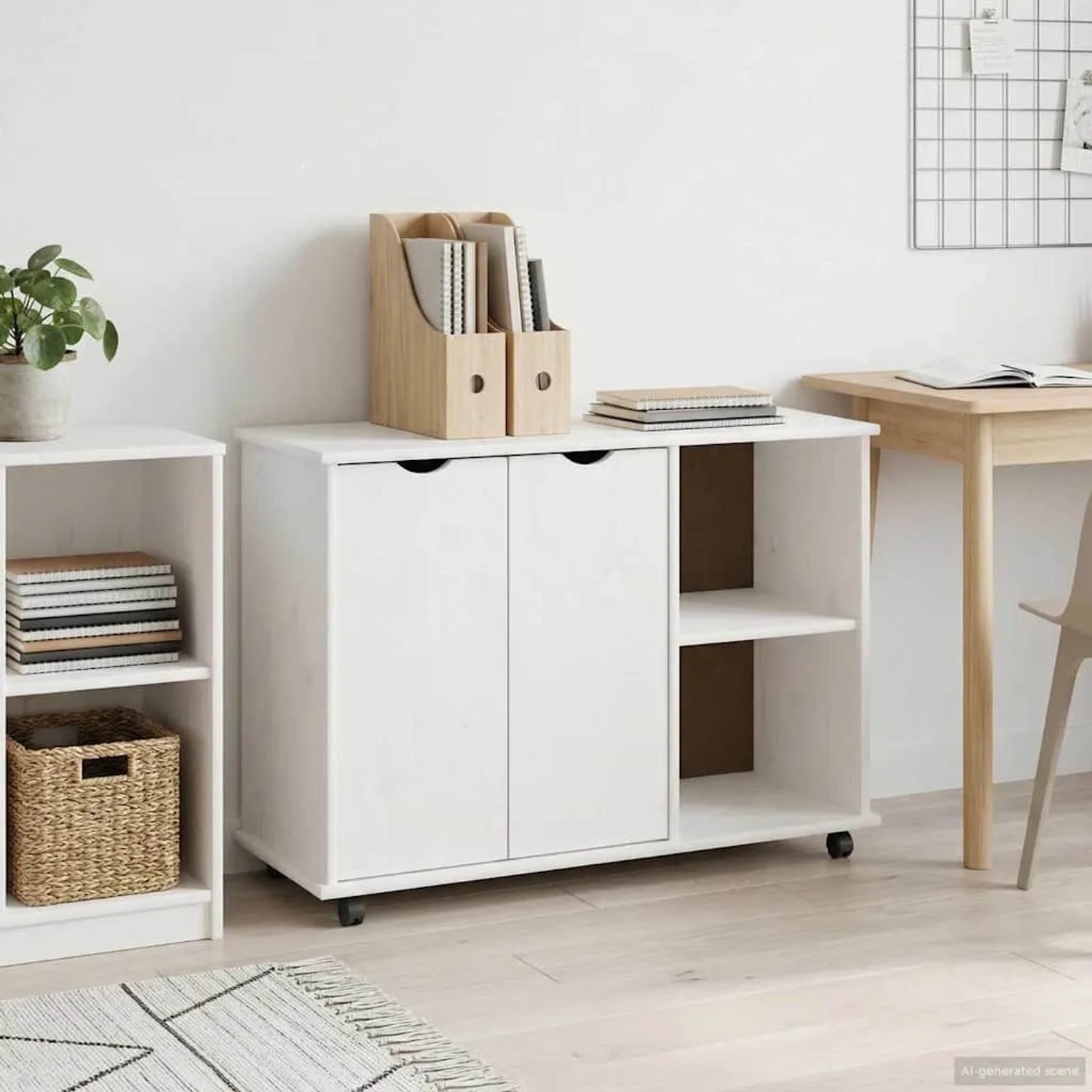 vidaXL Rollschrank Mit Rad Weiß 100 x 39 x 65,5 cm Massivholz Kiefer 42028385_2