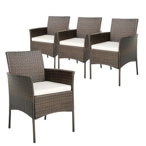 Costway 4er-Set Rattanstühle für Draußen mit Sitzkissen & Metallrahmen