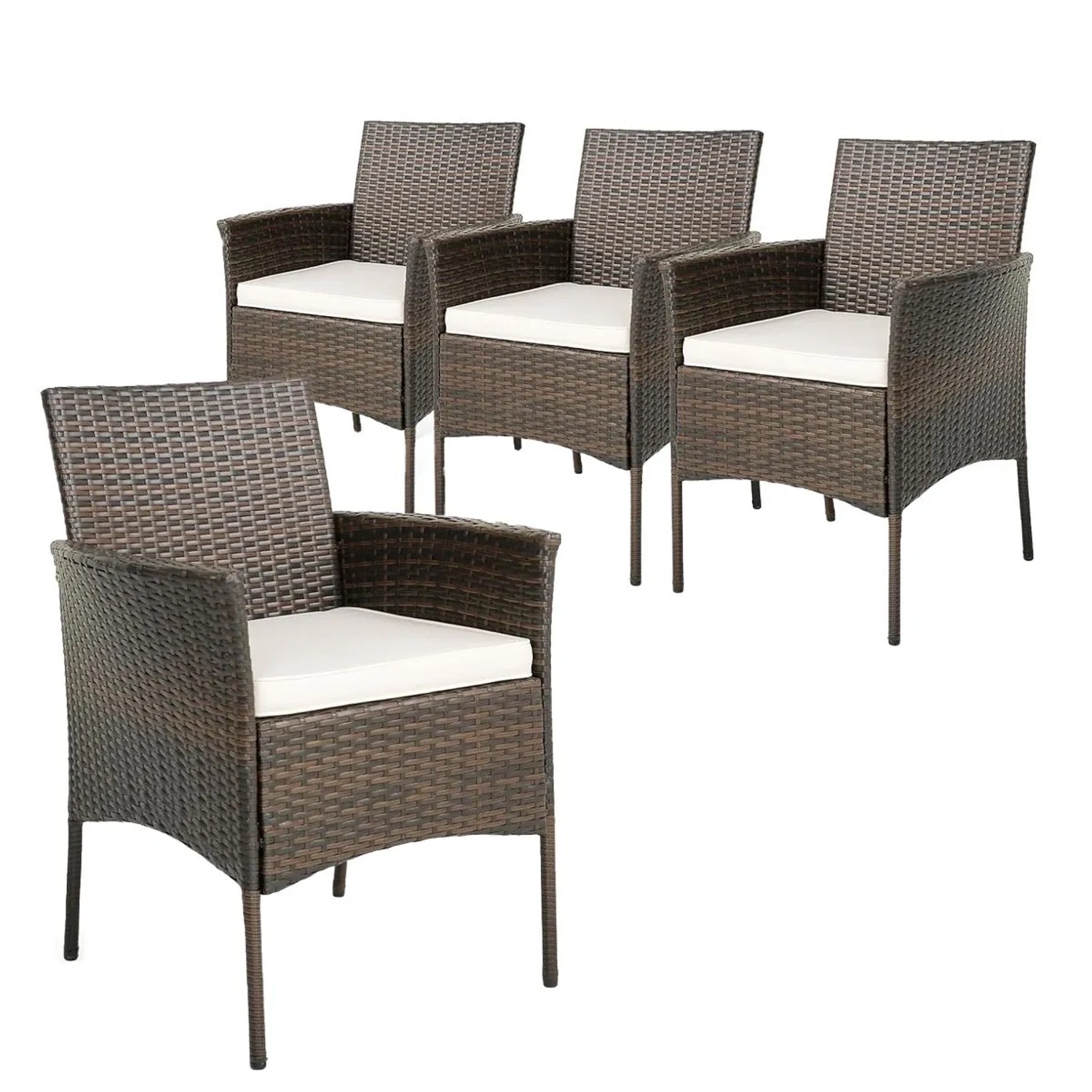 Costway 4er-Set Rattanstühle für Draußen mit Sitzkissen & Metallrahmen