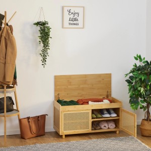 Relaxdays Schuhbank Bambus Natur Beige Mit Sitzfläche 45 cm x 90 cm x 37 cm 10,9 kg