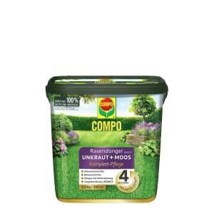 Compo Rasendünger Unkraut & Moos 4in1, 9kg für 300m², Komplett-Pflege im Eimer.