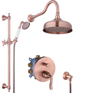 PaulGurkes Kupfer Duschsystem im Antik-Look mit Regendusche und Handbrause.
