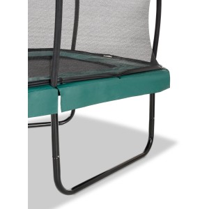Detailaufnahme: Grünes EXIT Allure Premium Gartentrampolin mit Sicherheitsnetz und schwarzem Rahmen.