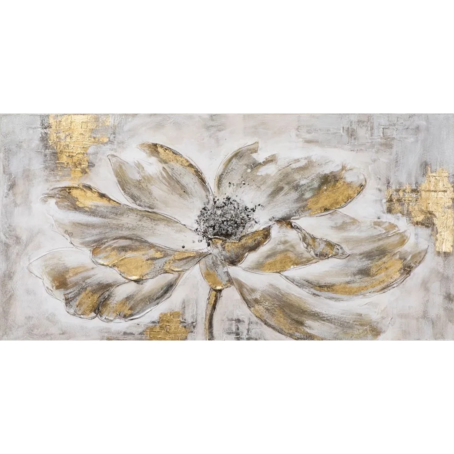 Art Universe Leinwandbild Blume mit Goldenen Blättern 70 x 140 cm