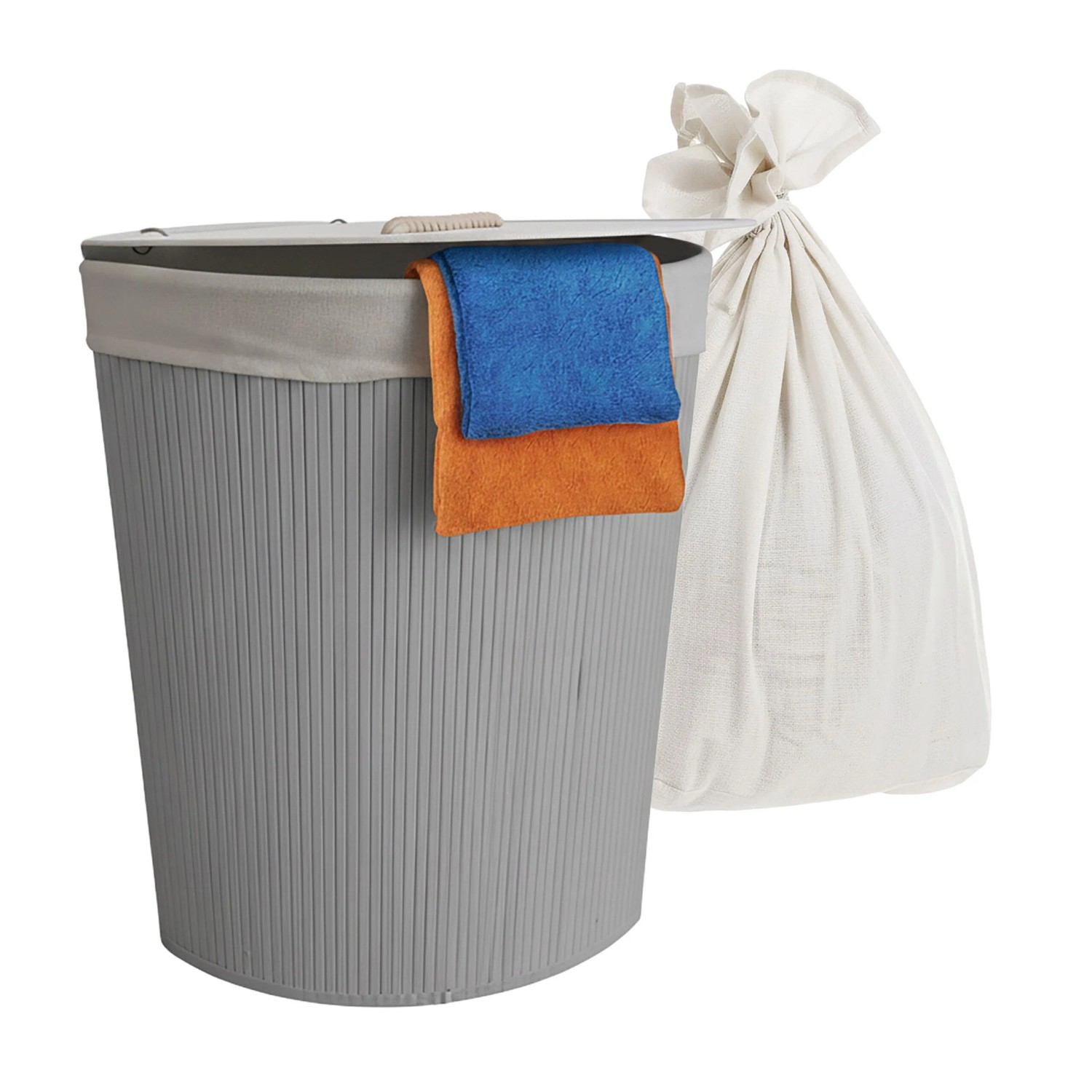 Relaxdays Eckwäschekorb Bambus Grau Faltbar mit Deckel 60 cm x 36 cm x 36 cm 1,8 kg