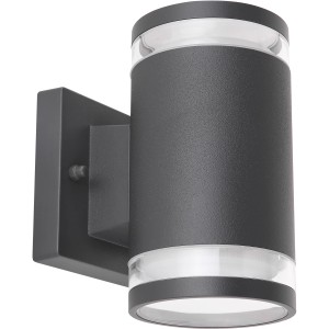 Moderne, anthrazitfarbene Globo Außenleuchte Alcala aus Aluminium für die Wandmontage.