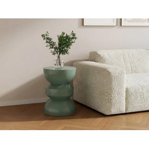 Mandelgrüner Gartenbeistelltisch Toqo aus Metall, 35 cm, mit sanduhrähnlicher Form. Ideal für Garten & Wohnbereich.