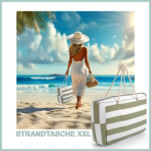BigDean Strandtasche XXL Große Badetasche mit Reißverschluss Schwimmbad Tasche Saunatasche Einkaufstasche Umhängetasche Farbton Weiß & Farbton Weiß