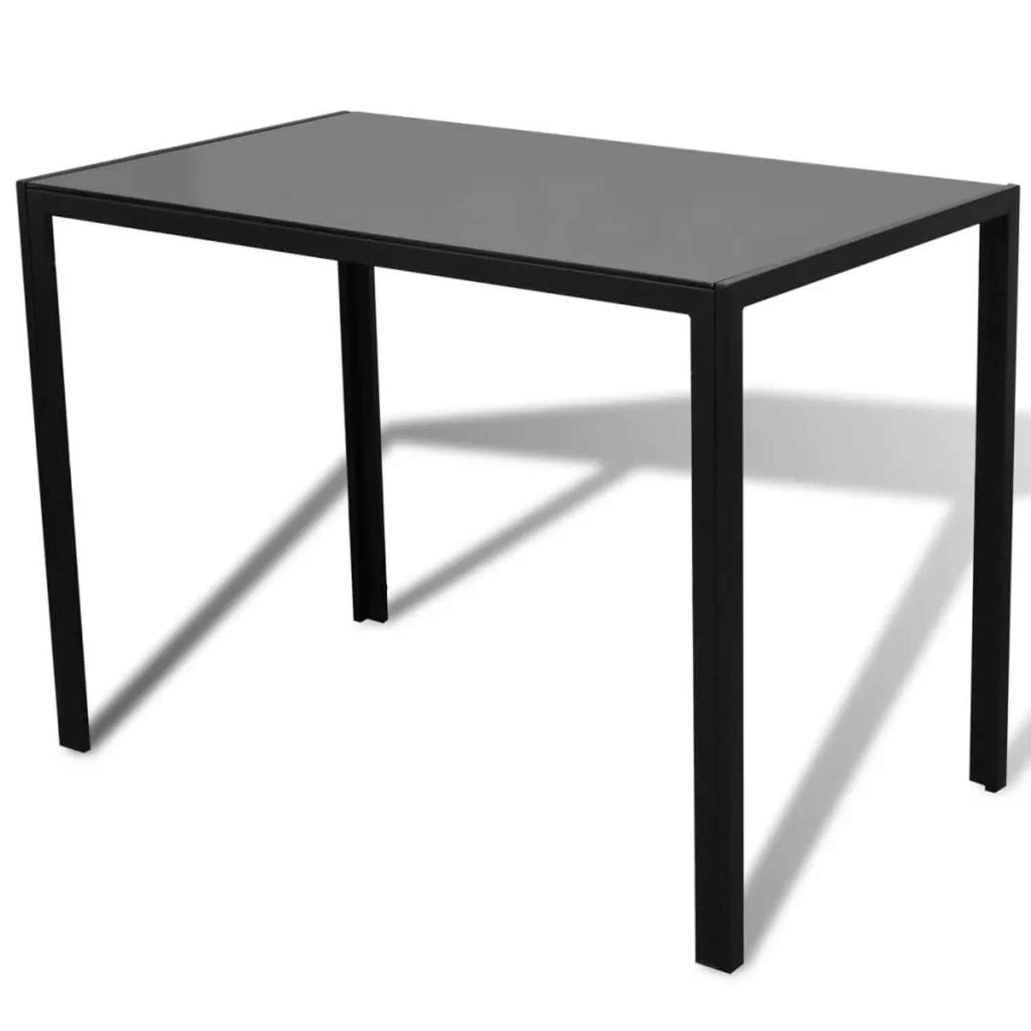 Schwarzes vidaXL Esstisch Set, 5-teilig mit Glasplatte und Metallrahmen.