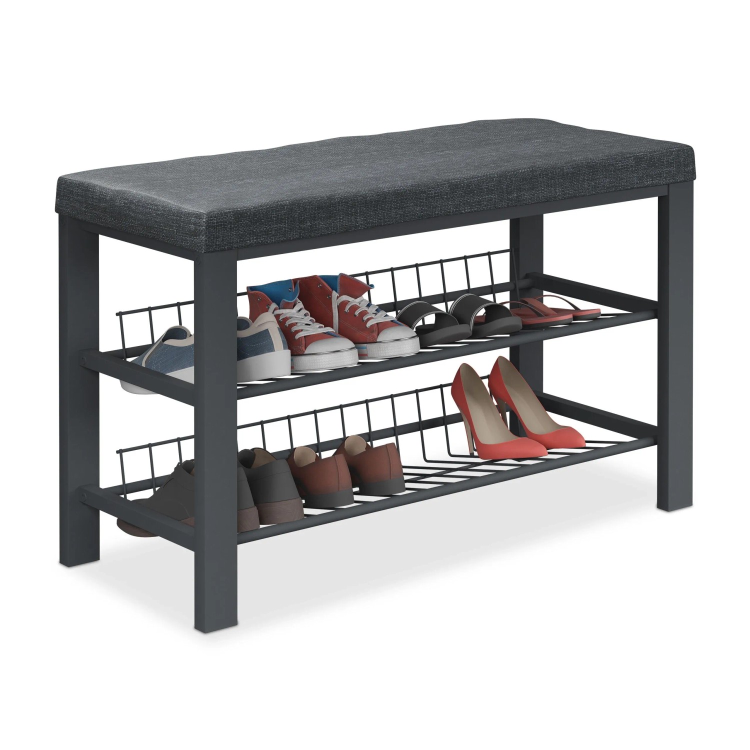 Relaxdays Schuhbank Metall Schwarz mit Polster 50,5 cm x 82 cm x 33 cm 7,5 kg