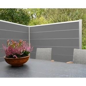 GartenLand WPC Zaun XL Ameland Exclusive ca. 180 x 180 cm Sichtschutz Steckzaun Schiefergrau mit Zwischenleisten und Abschlussleiste Silber