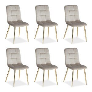6er Set Esszimmerstühle in Beige/Gold. Samtbezug, Metallbeine. Moderne Polsterstühle für Esszimmer und Küche.