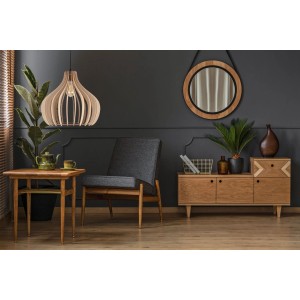 Licht-Erlebnisse Pendelleuchte Holz Metall Ø 40 cm Rund In Schwarz Natur Skandi