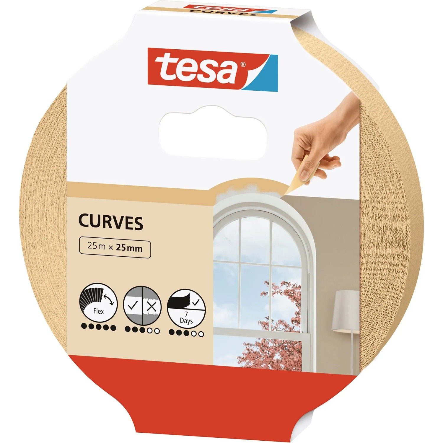 Tesa Malerband Kurven, 25mm x 25m, zum Abkleben von Rundungen und unregelmäßigen Formen.