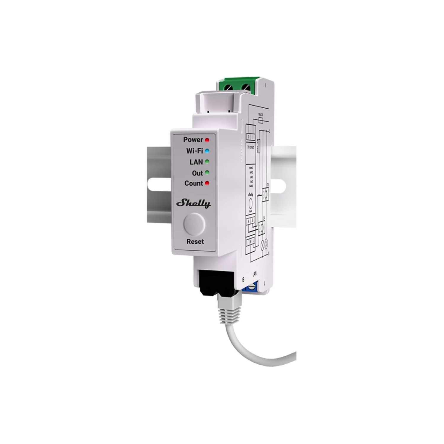 Shelly Energiezähler 50A ProEM Weiß für Hausautomation mit LAN, WLAN und Bluetooth.