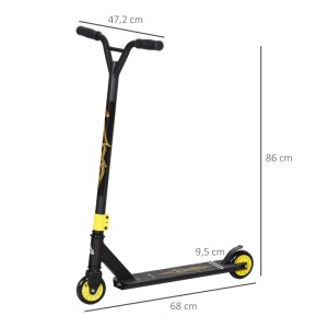 HOMCOM Stuntscooter, schwarz-gold, mit Maßangaben. Ideal für Anfänger und Fortgeschrittene.