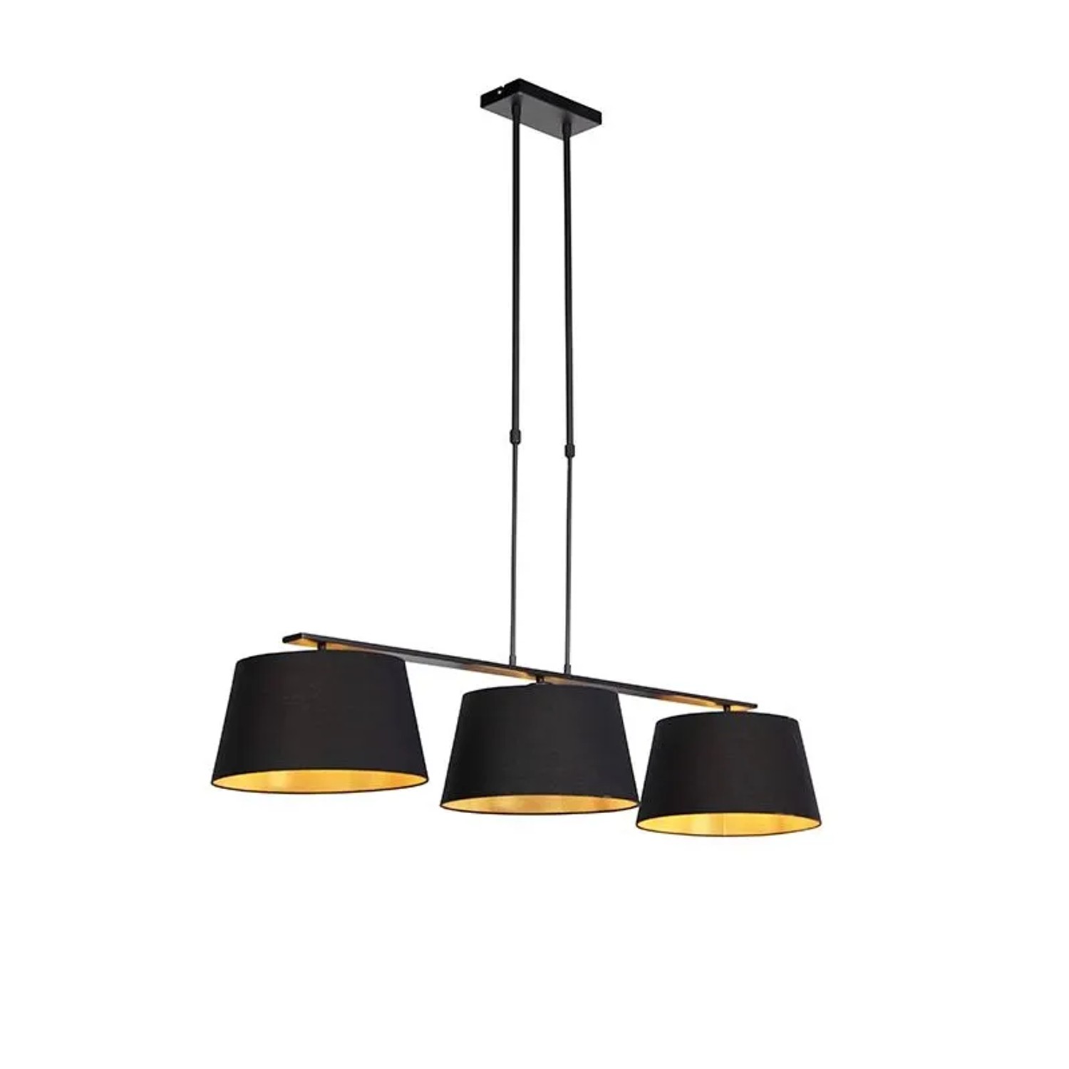 QAZQA Hängelampe mit Baumwollschirmen Schwarz mit Gold 32 cm Combi 3 Deluxe