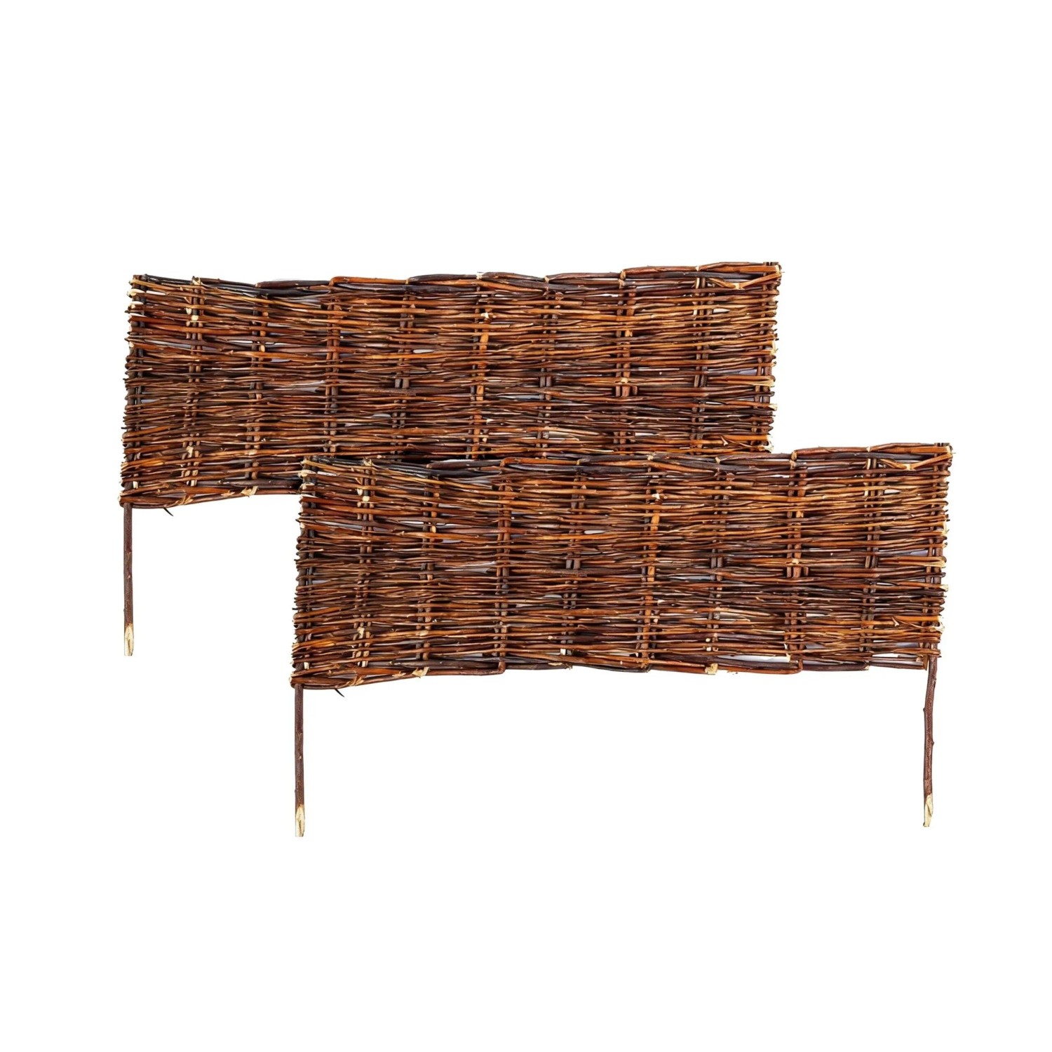 Relaxdays Beeteinfassung 2er Set Weide Braun Steckbar 20 cm x 60 cm
