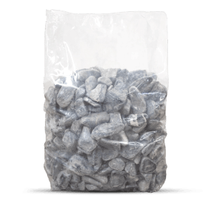 Transparenter 20kg Sack Galamio Zierkies Grau. Natürliche, frostbeständige Kalksteine für Garten und Spritzschutz.