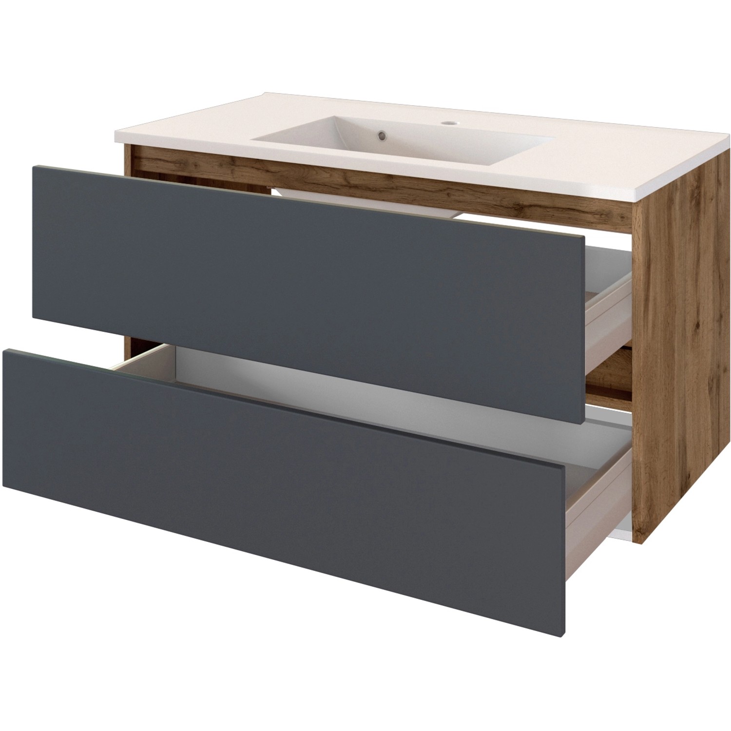 Held Möbel Einzelwaschtisch Bari, 100 cm, Grau Matt, mit zwei Schubladen und Softclose.