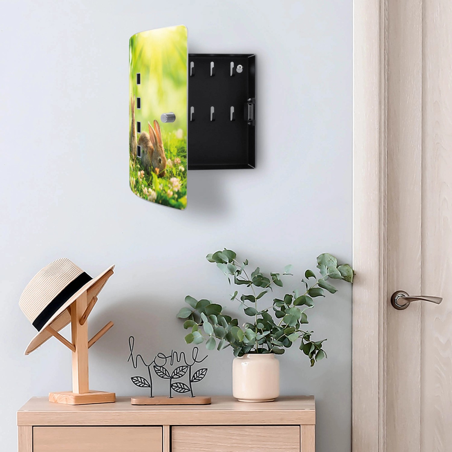 Offener Banjado Design Schlüsselkasten Edelstahl mit Hasenmotiv, 10 Schlüssel, 24x21,5x7cm.