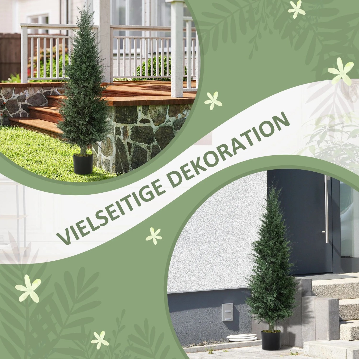 Große künstliche Zypresse (120 cm) im Topf, UV-beständig, als Hausbaum für Garten & Eingangsbereich.