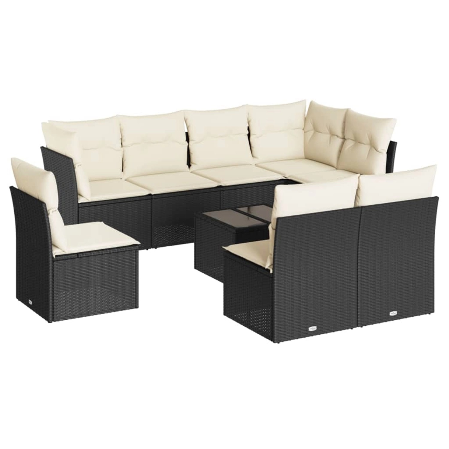 vidaXL 9-tlg Garten-Sofagarnitur mit Kissen Schwarz Poly Rattan Modell 2