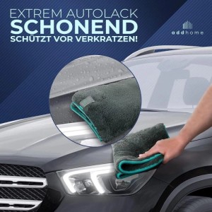 addhome Mikrofasertuch-Set zur Autopflege mit Handschuh für schonende Lackreinigung.