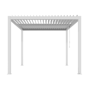 Weiße Ximax Pergola Shade aus Aluminium, 300x300 cm, mit verstellbarem Lamellendach.