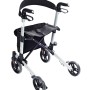 Ridder Rollator Premium, silberfarben mit schwarzer Sitzfläche und Rückengurt.