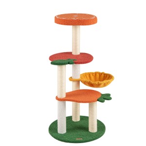 Costway Kratzbaum Klein Niedliches Obstthema mit Korb 100 cm Bunt