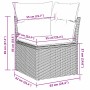 Abmessungen des braunen vidaXL Gartensofas aus Polyrattan mit Kissen, Teil einer 4-tlg. Garnitur.