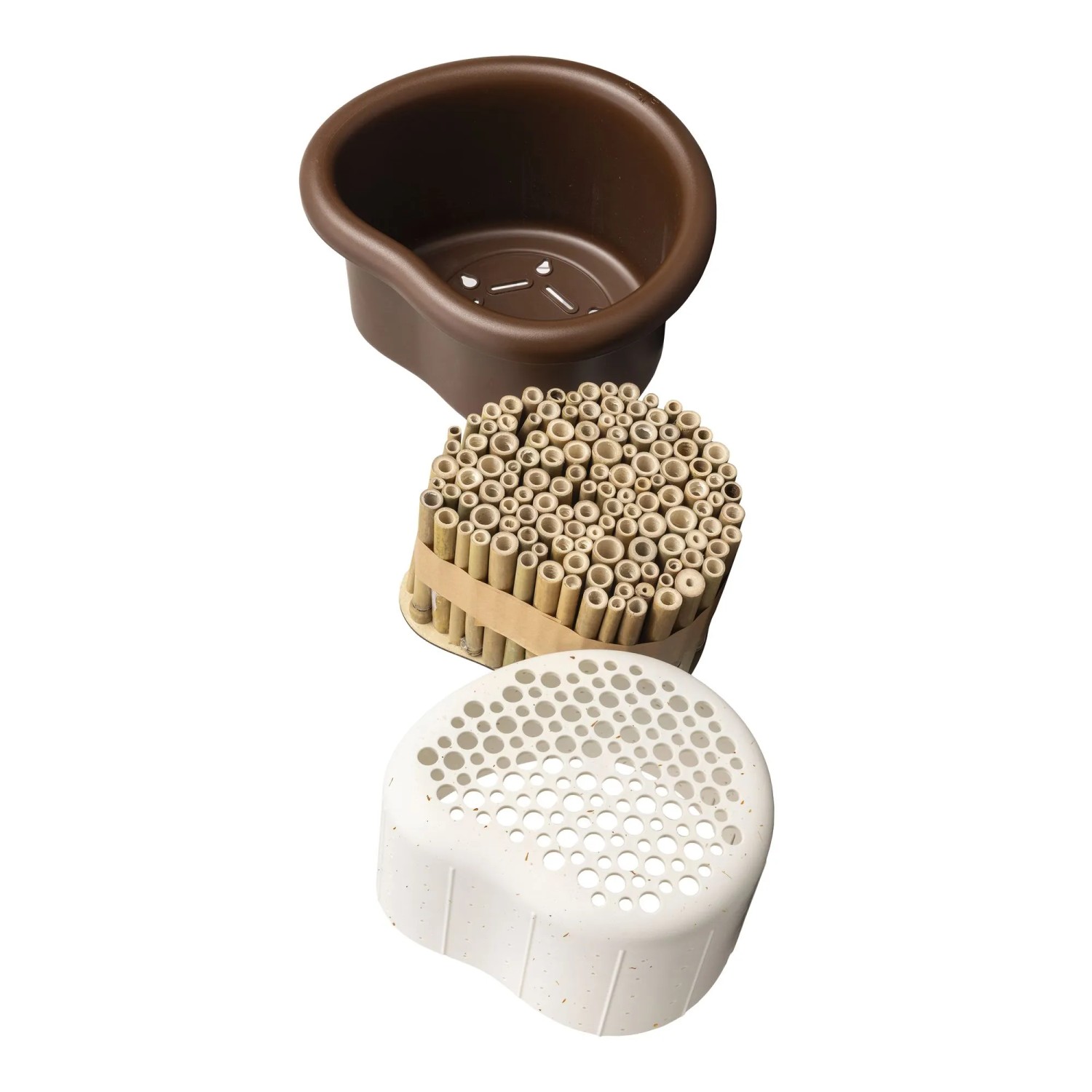 Elho Bienenhotel Organic, 25 cm, braun-weiß, bestehend aus drei Teilen.