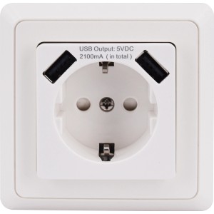 Weiße USB-Steckdose PrimaLuxe mit Rahmen für das Aufladen von Geräten.